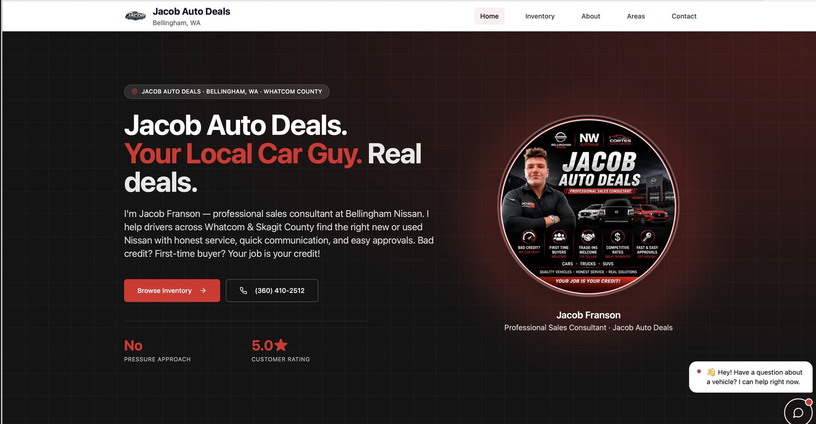 Jacob Auto Deals — personal salesperson website built by AutoLister Pro